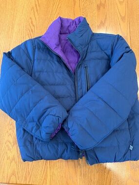 Crewcuts Navy Puffer Jacket with Purple Lining
